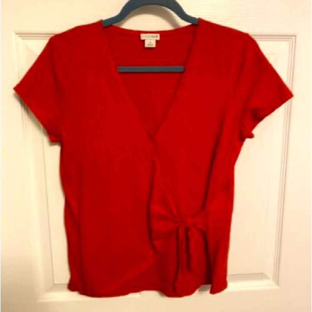 J. by J. Crew  Red Wrap Tie Tee V-Neck